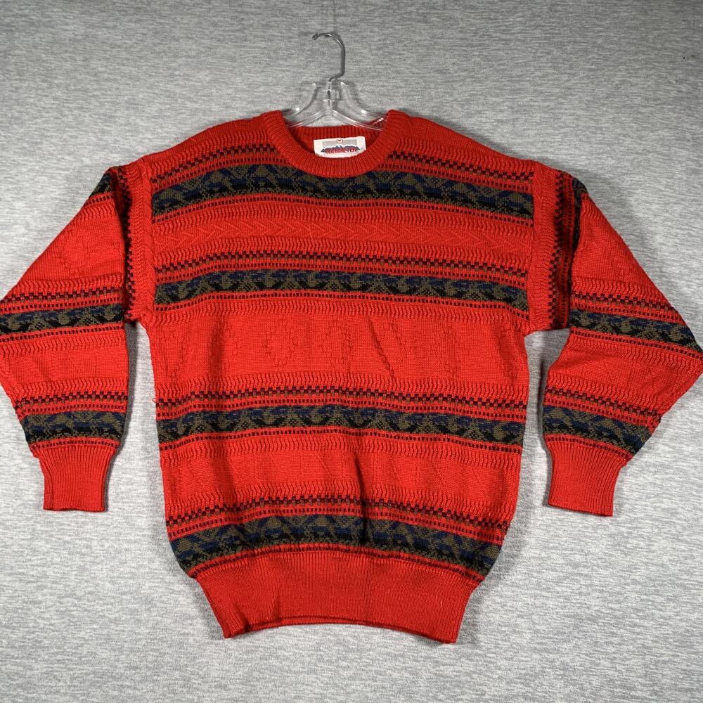 Vintage Obermeyer Sweater Mens Medium Red Fair Isle Crewneck Ski Knit Hong Kong